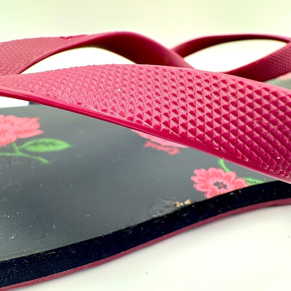 Coach Black and Burgundy with Pink Floral Flip Flop Sandals 8 - Picture 5 of 9